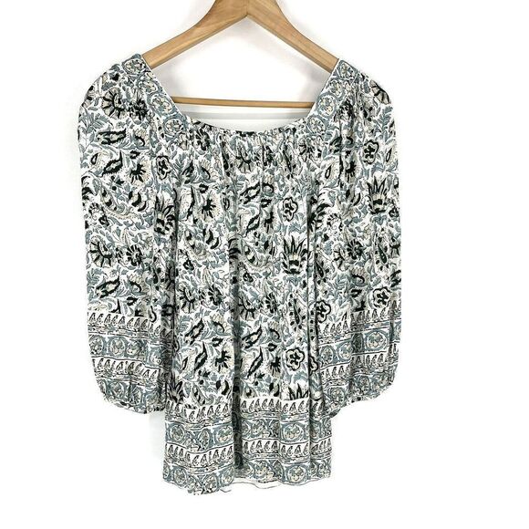 Lucky Brand Top Size XS Womens Green Peasant Border Print Square Neck Heritage - Picture 5 of 9